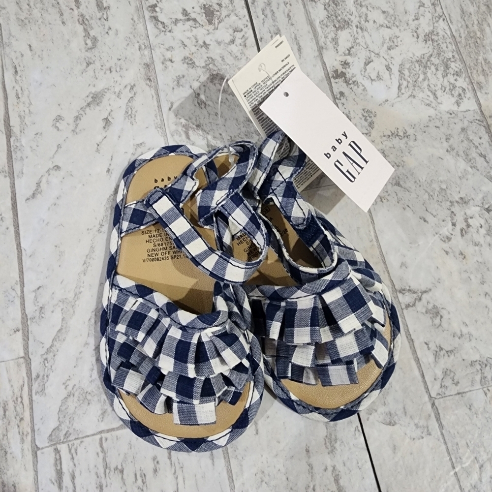 Baby Gap Gingham Checkered Navy Blue & White Kids Sandals Size 4 (12-18 Mo.) NWT - Picture 2 of 10